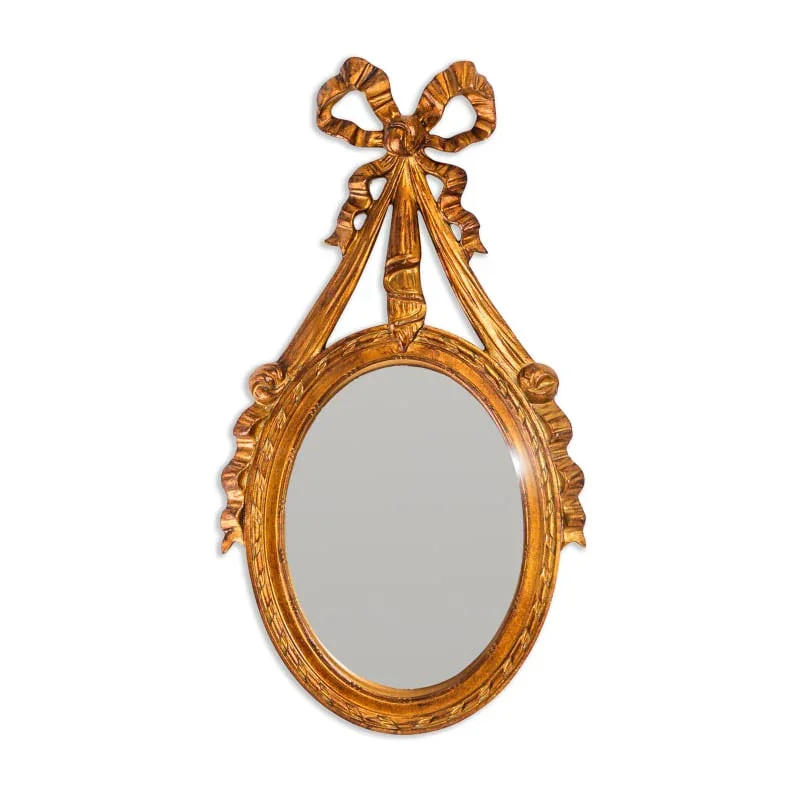 Antique Gold Ornate Ribbon Bow Convex Wall Mirror (35cm)