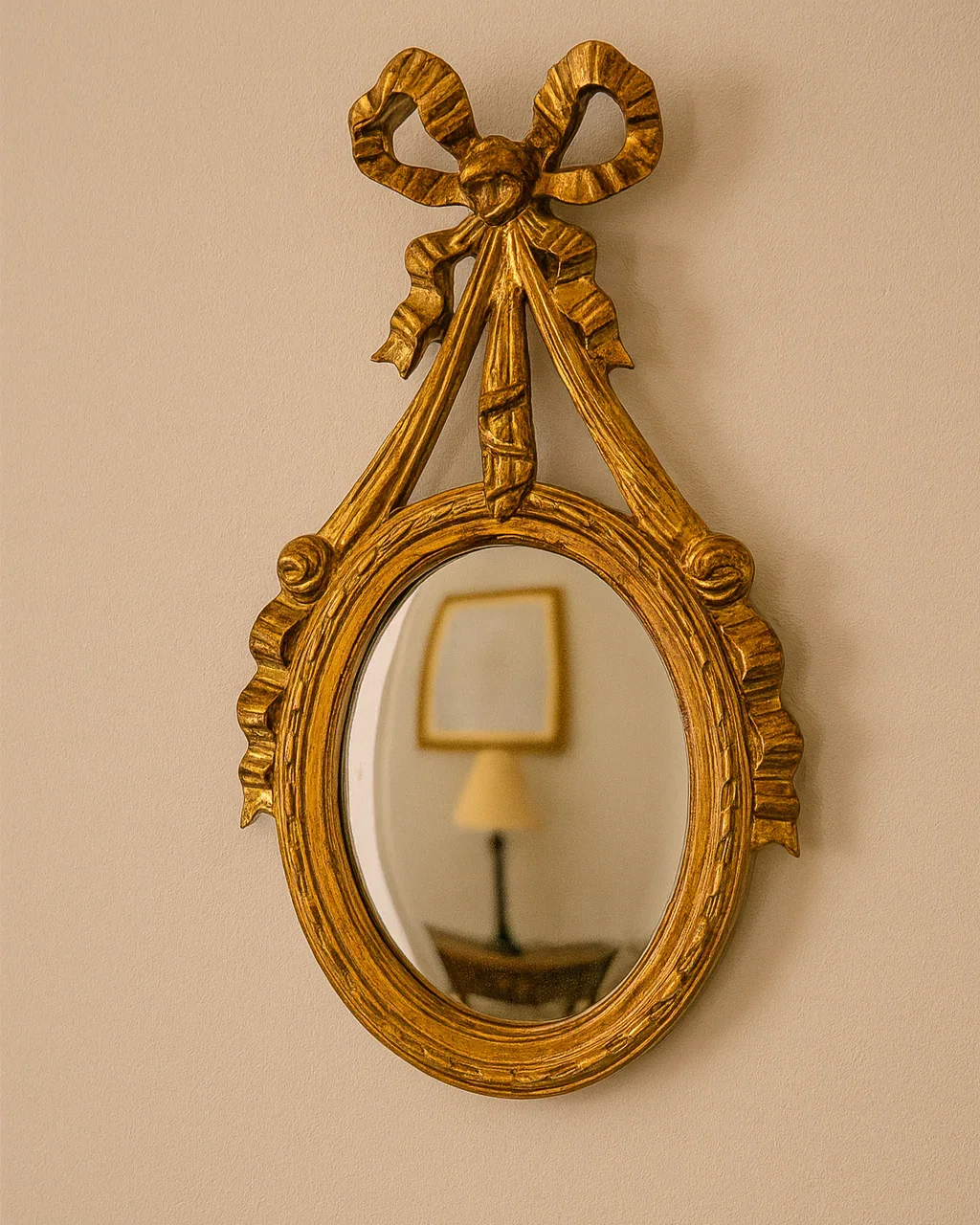 Antique Gold Ornate Ribbon Bow Convex Wall Mirror (35cm) - Image 3