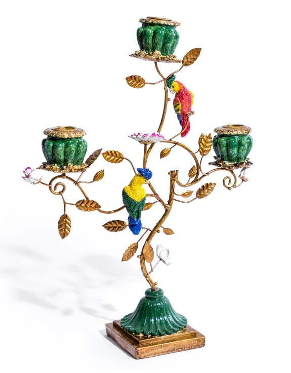 Antiqued Ornate Multi Branch Parrot Candle Holder (36cm)