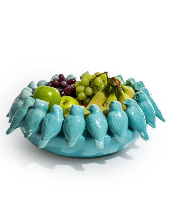 Blue Ceramic Flock of Birds Bowl (37cm)