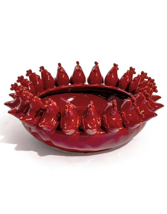 Multi Red Rooster/Chicken Ceramic Bowl (40cm) - Image 2