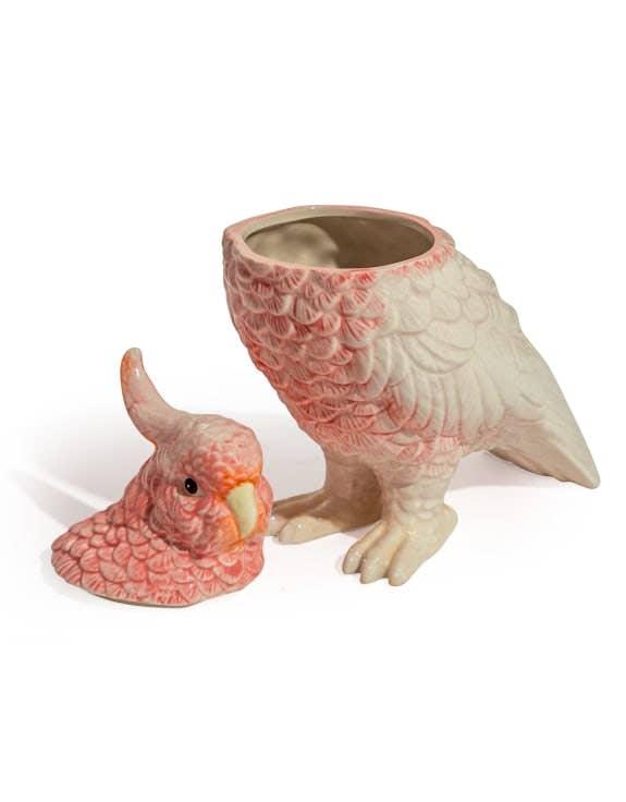 Pink & White Ceramic Parrot Storage Jar/Vase - Image 2