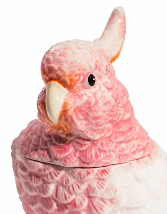 Pink & White Ceramic Parrot Storage Jar/Vase - Image 4