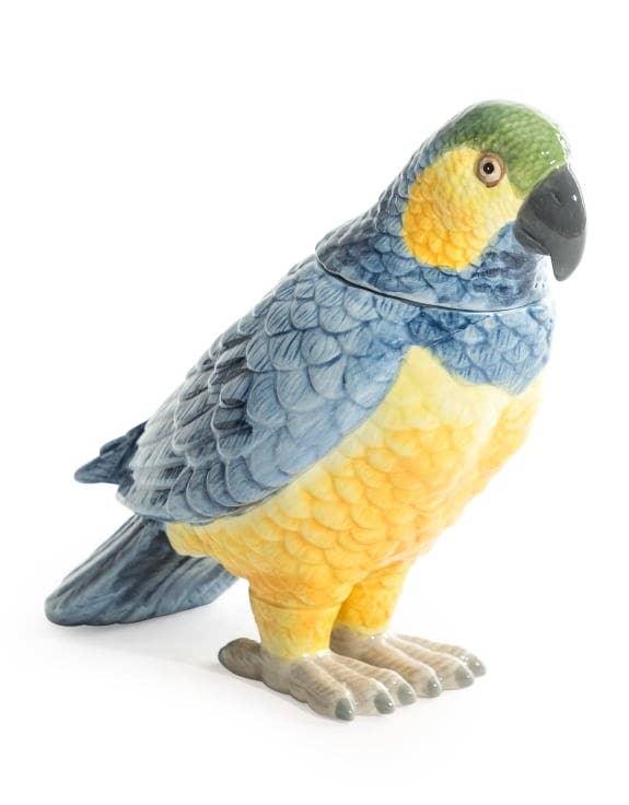 Yellow & Blue Ceramic Parrot Storage Jar/Vase (21cm)