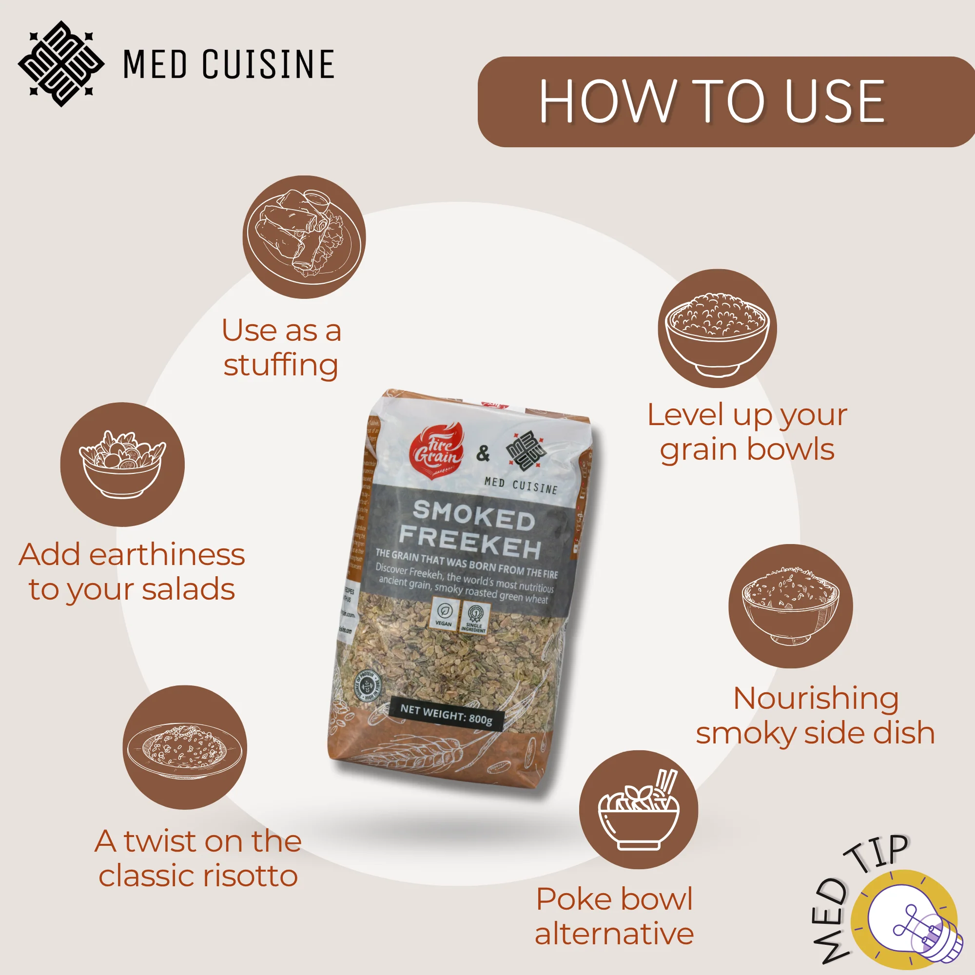 Med Cuisine Smoked Green Freekeh (800g) - Image 3