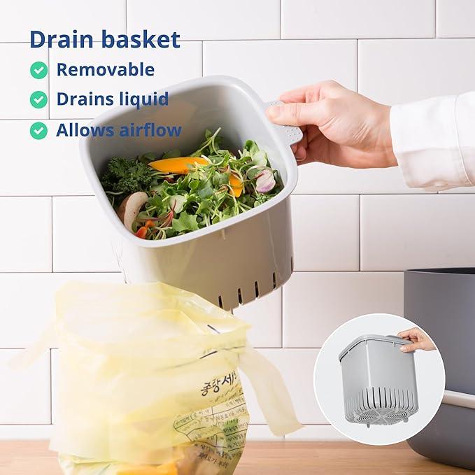 Meisihan 7L Removable Basket & Secure Lid Pink Kitchen Compost Bin - Pink - Image 4