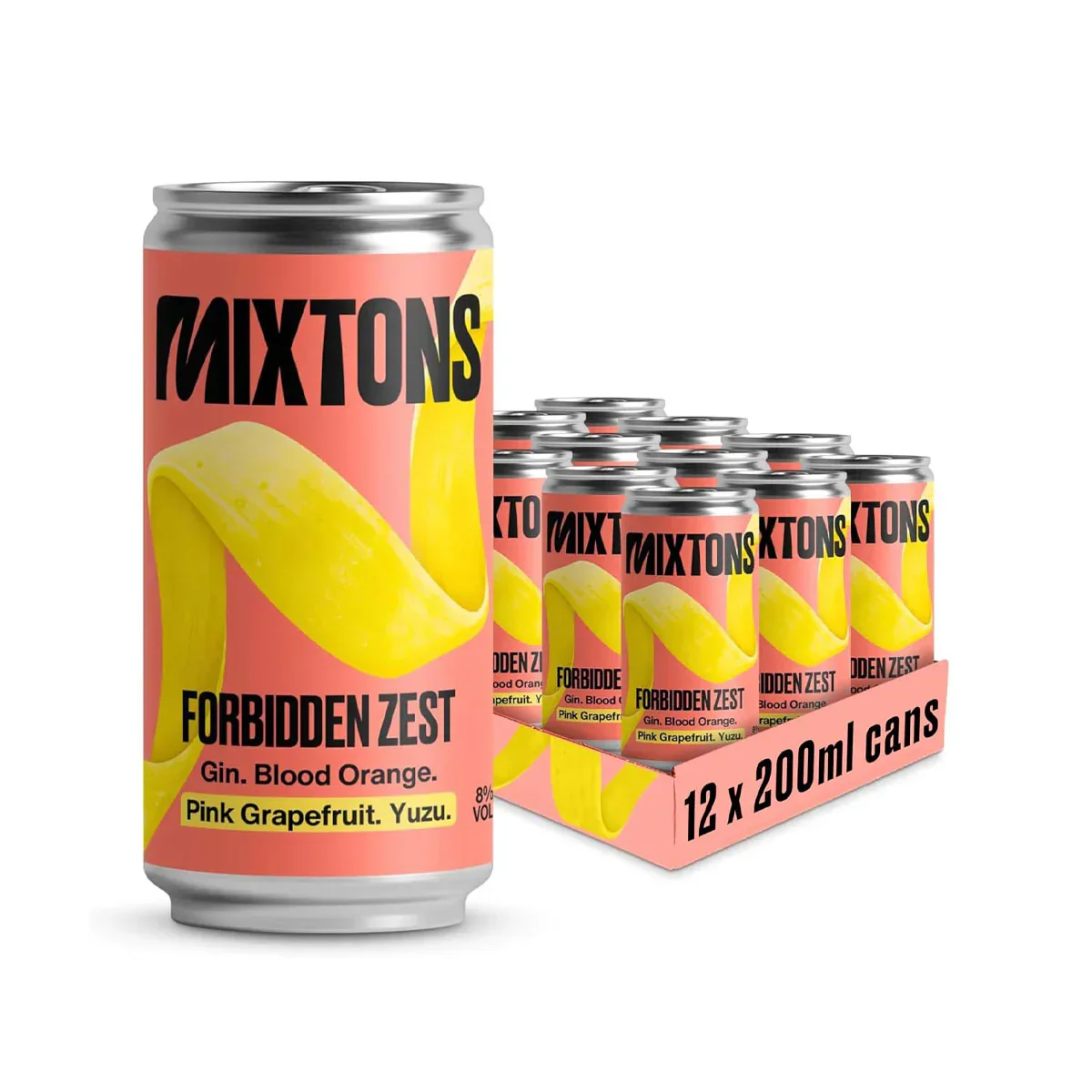 Mixtons Ready-to-Drink Gin Cocktails 8% ABV (12x200ml Cans)- Blood Orange, Pink Grapefruit & Yuzu