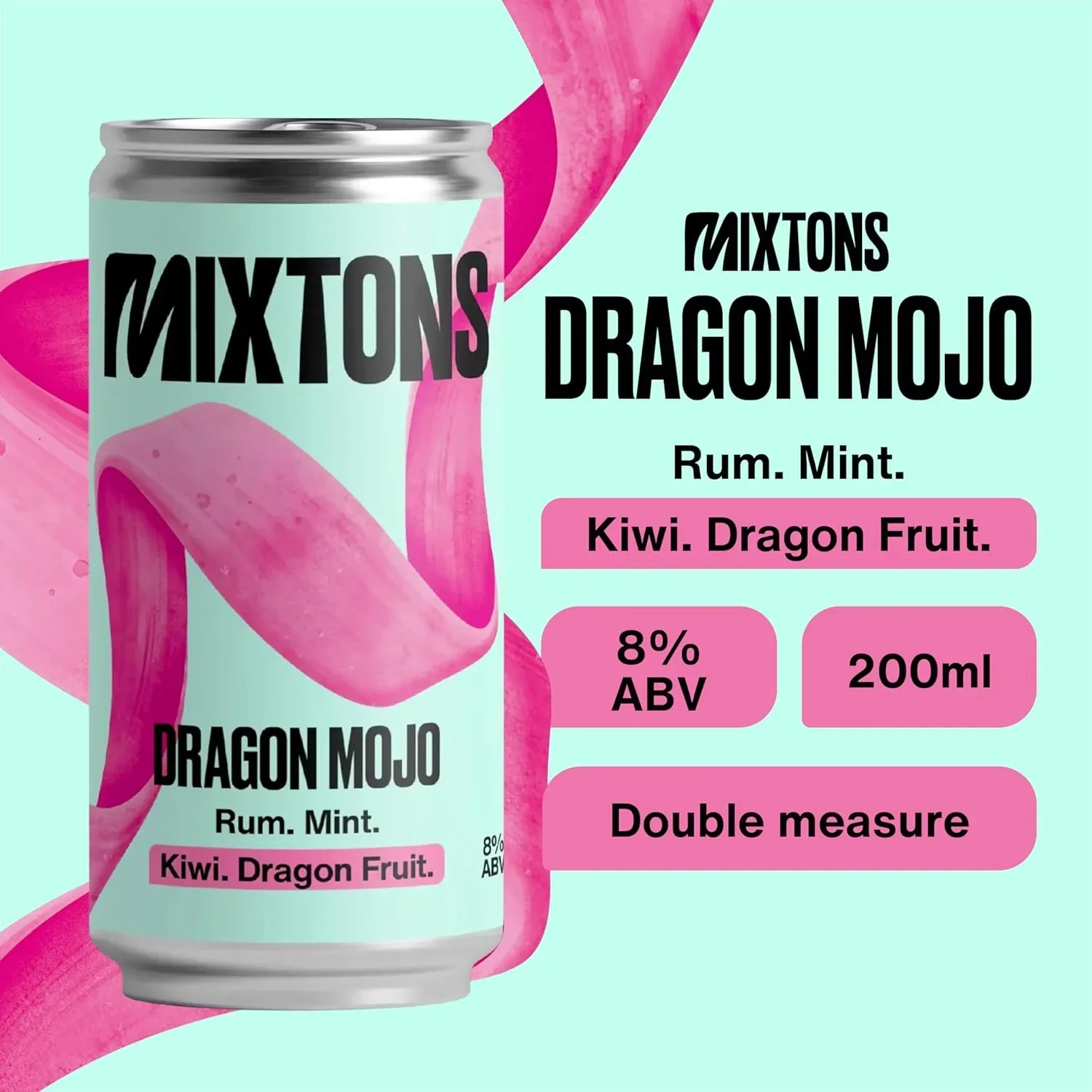 Mixtons Ready-to-Drink Rum Cocktails 8% ABV (12x200ml Cans) Kiwi, Mint & Dragon Fruit - Image 2