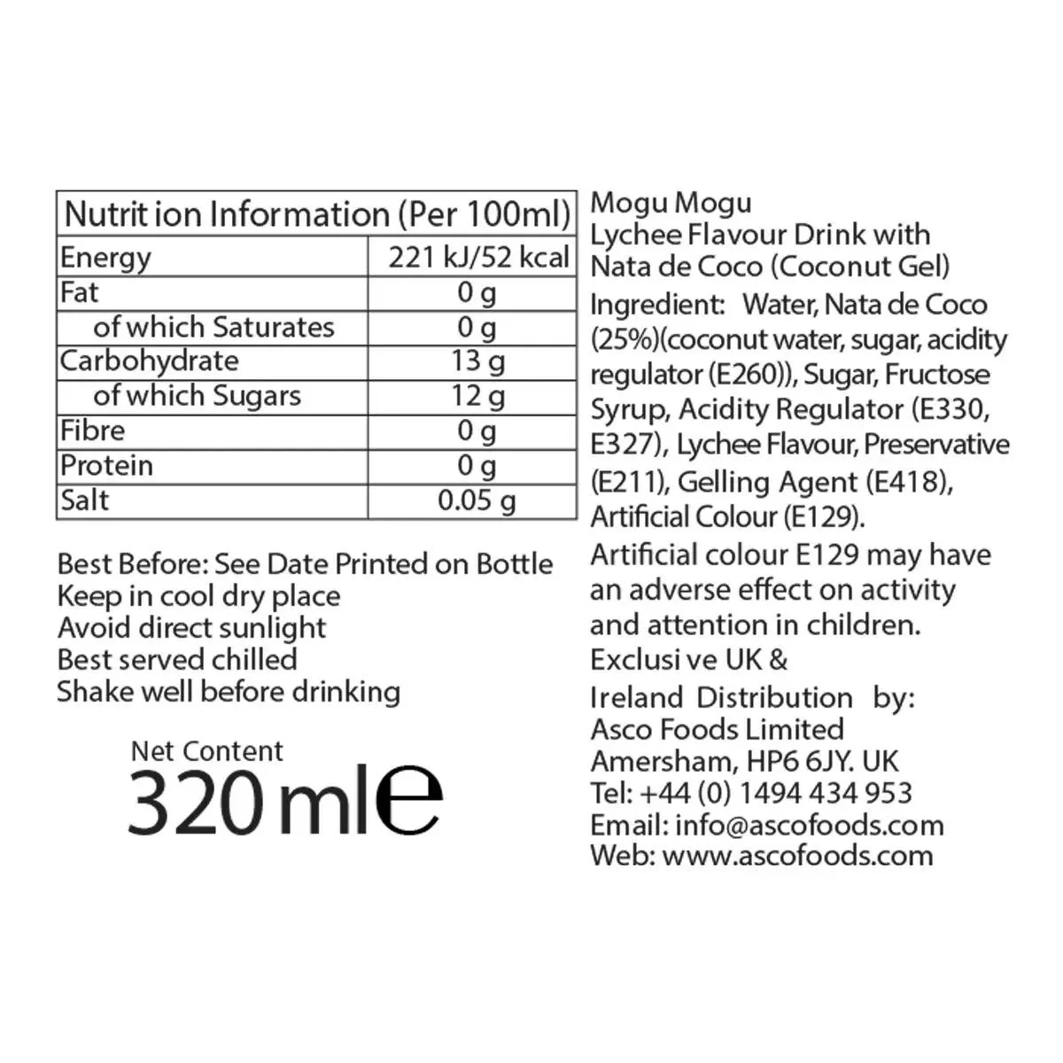 Mogu Mogu Lychee Drink (6x320ml) - Image 3
