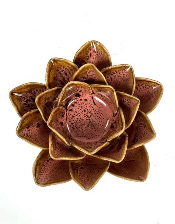 Mottled Pink Floral Ceramic Tealight Holder - Image 2