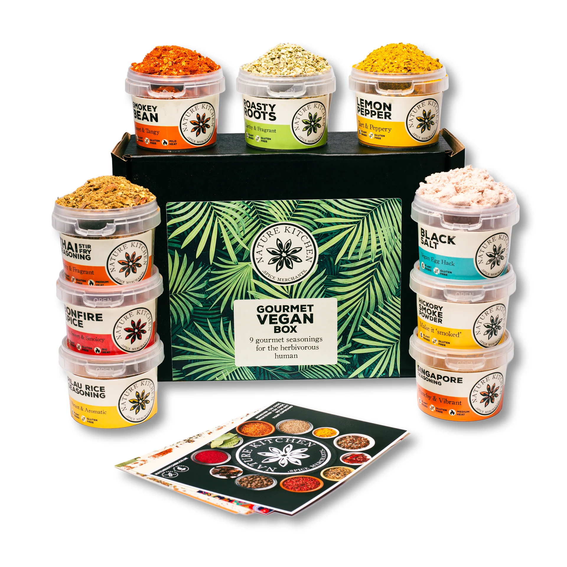 Nature Kitchen Gourmet Vegan Seasoning Selection Gift Box with 9 Spice Pots and Recipe Cards