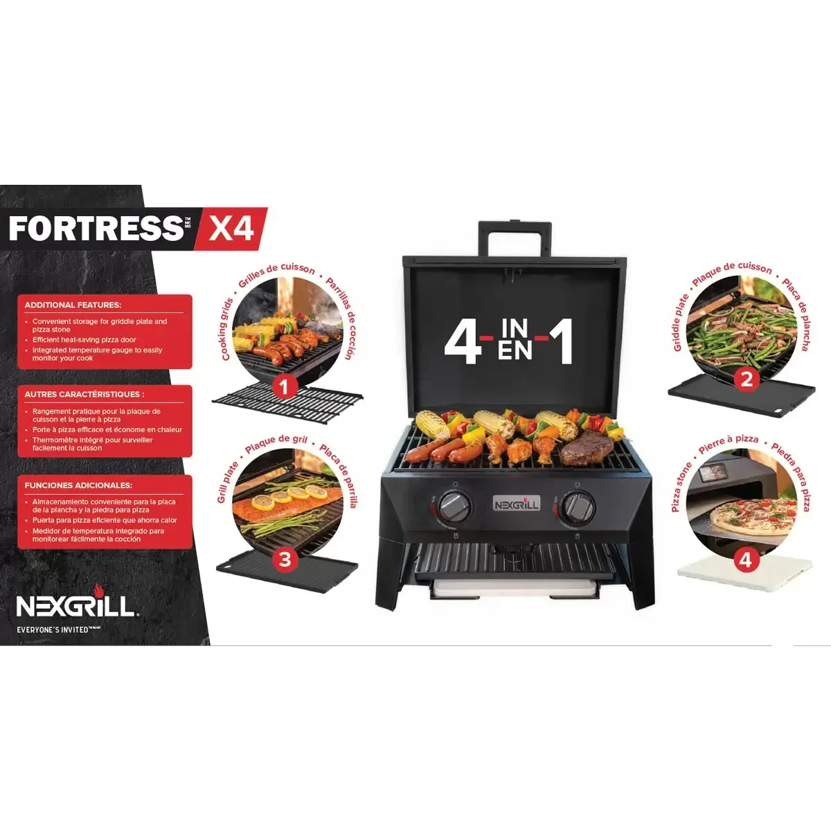 Nexgrill Fortress 2 Burner 4-in-1 BBQ Grill & Pizza Oven, Griddle, Grill Plate & Cover - Image 5