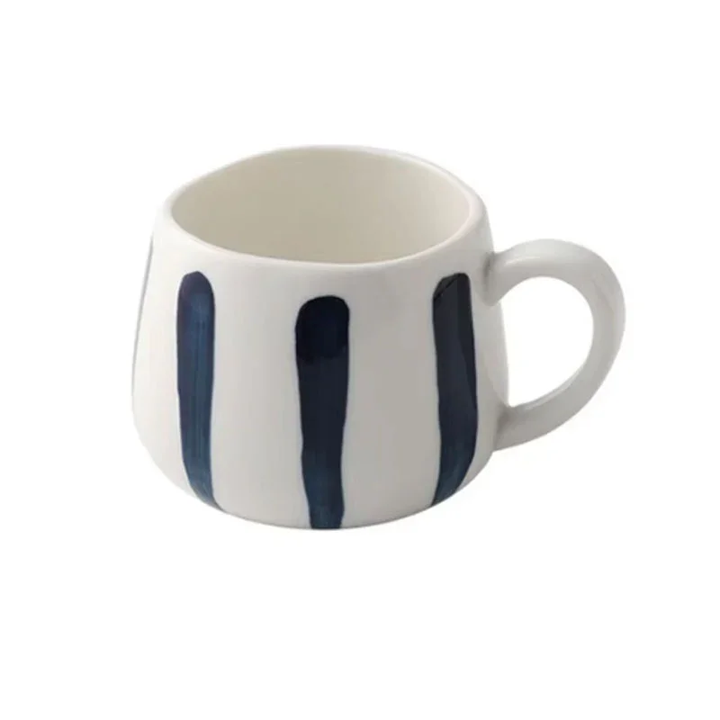 Nordic Style Ceramic Coffee Mug with Irregular Rim - Cobalt Stripe - Image 2