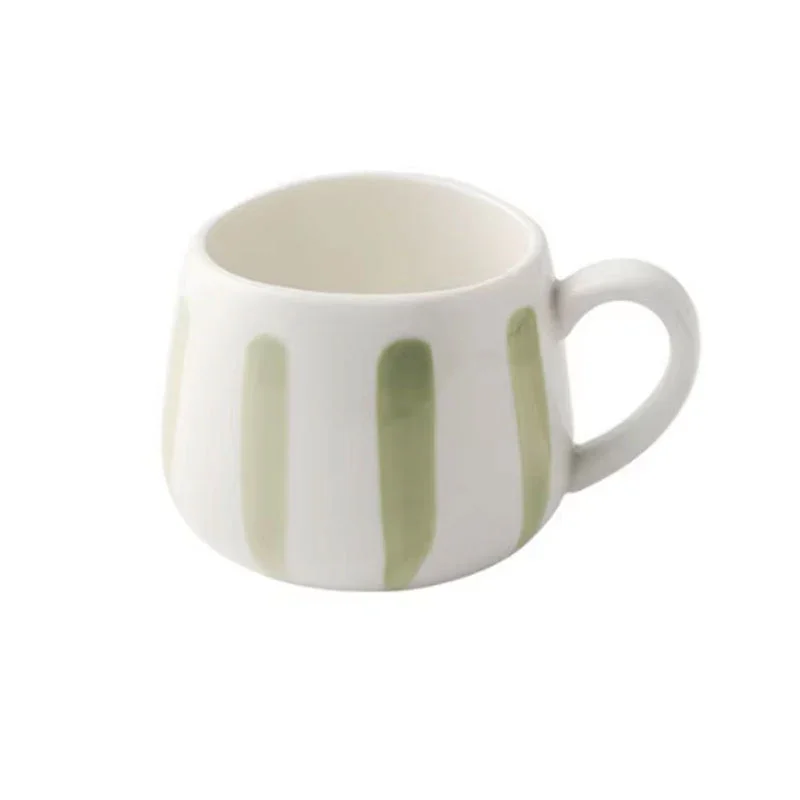 Nordic Style Ceramic Coffee Mug with Irregular Rim - Sage Stripe - Image 2