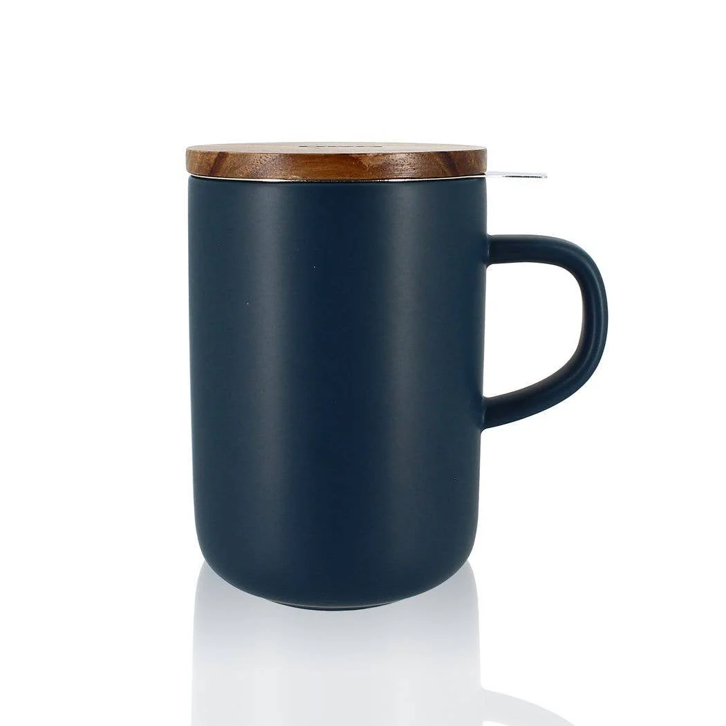 Ogo living Juliet Blue Stoneware Tea Pot with Acacia Lid (475ml)