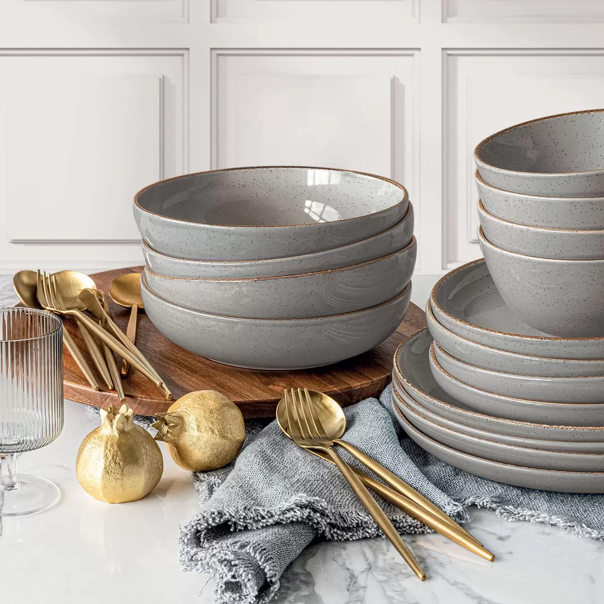 Over & Back Stoneware Dinnerware Set, 16 Piece - Grey - Image 2