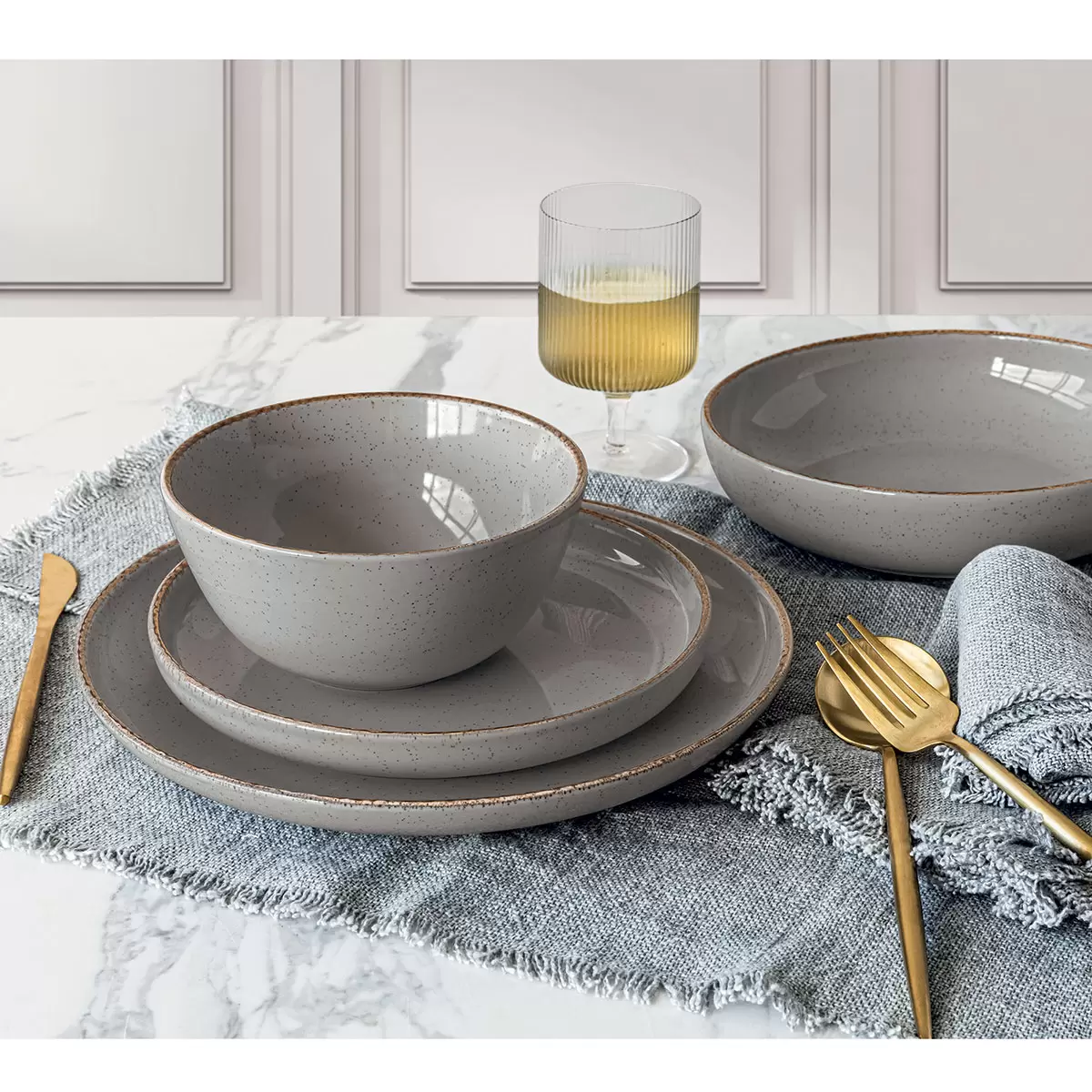 Over & Back Stoneware Dinnerware Set, 16 Piece - Grey - Image 3