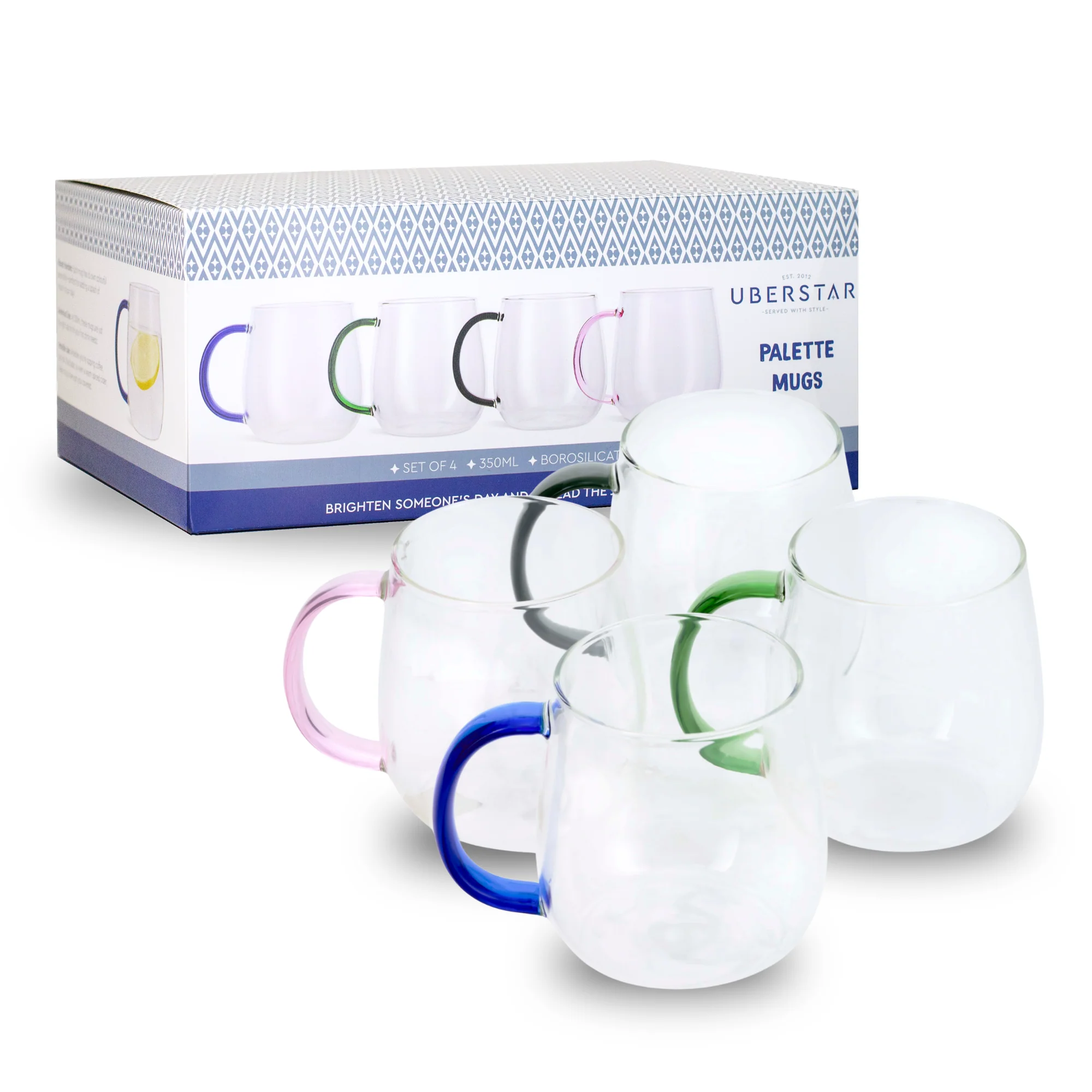 Uberstar Palette Mugs (Set of 4 Glass Mugs with Coloured Handles)