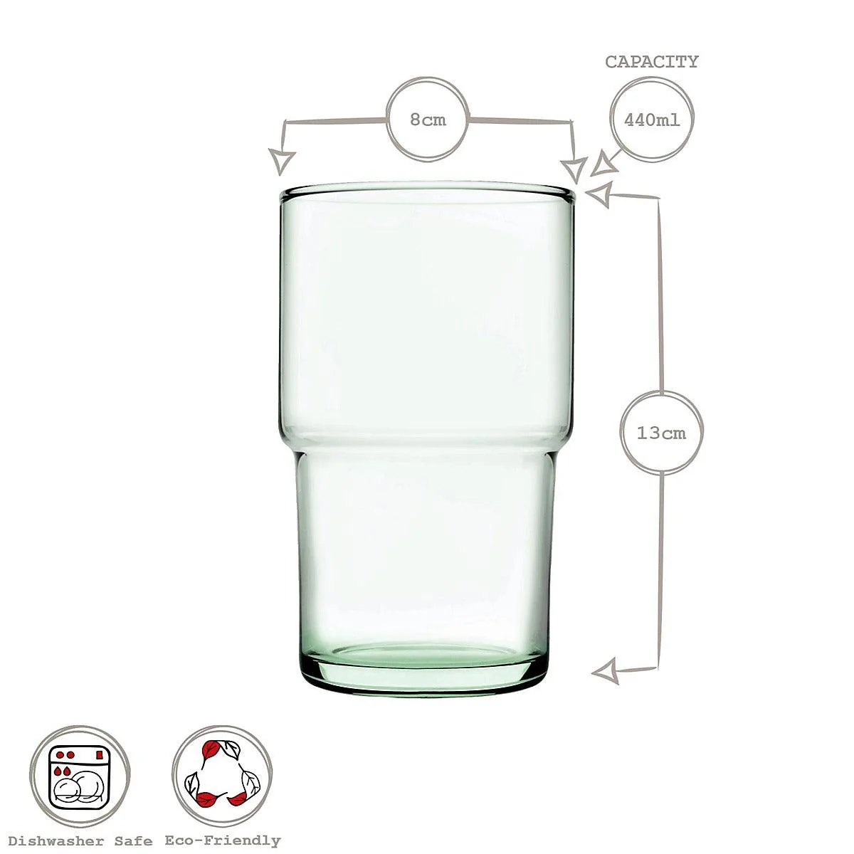 Hill Recycled Stackable Long Drink Glass - Set of 4 (440ml) - Image 3