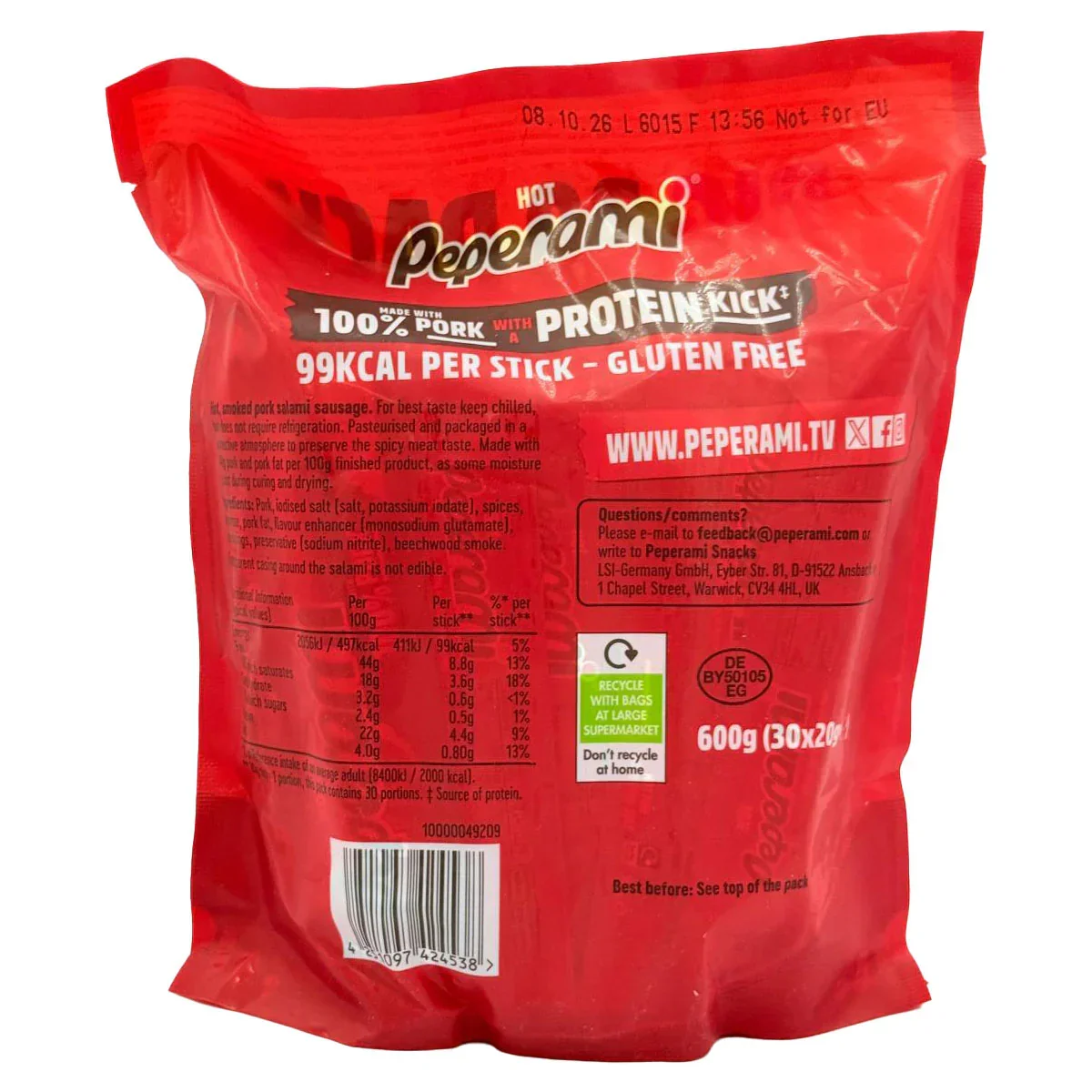 Peperami Hot Pork Salami Sausage (30x20g) - Image 2