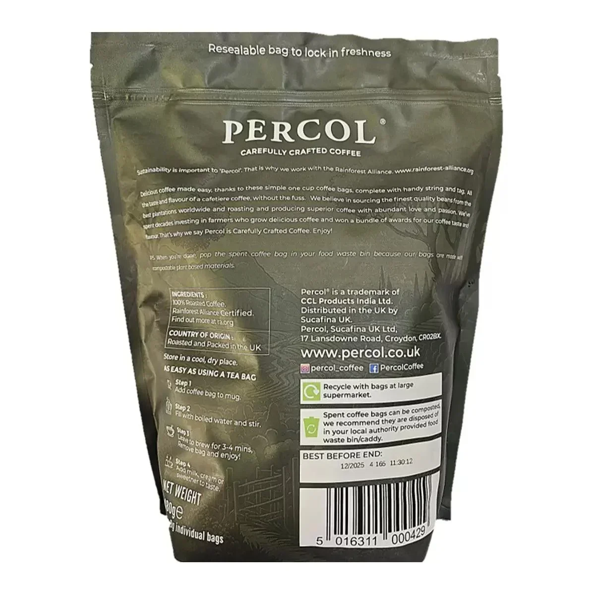Percol Americano Medium Roast Coffee Bags (60x8g) - Image 2