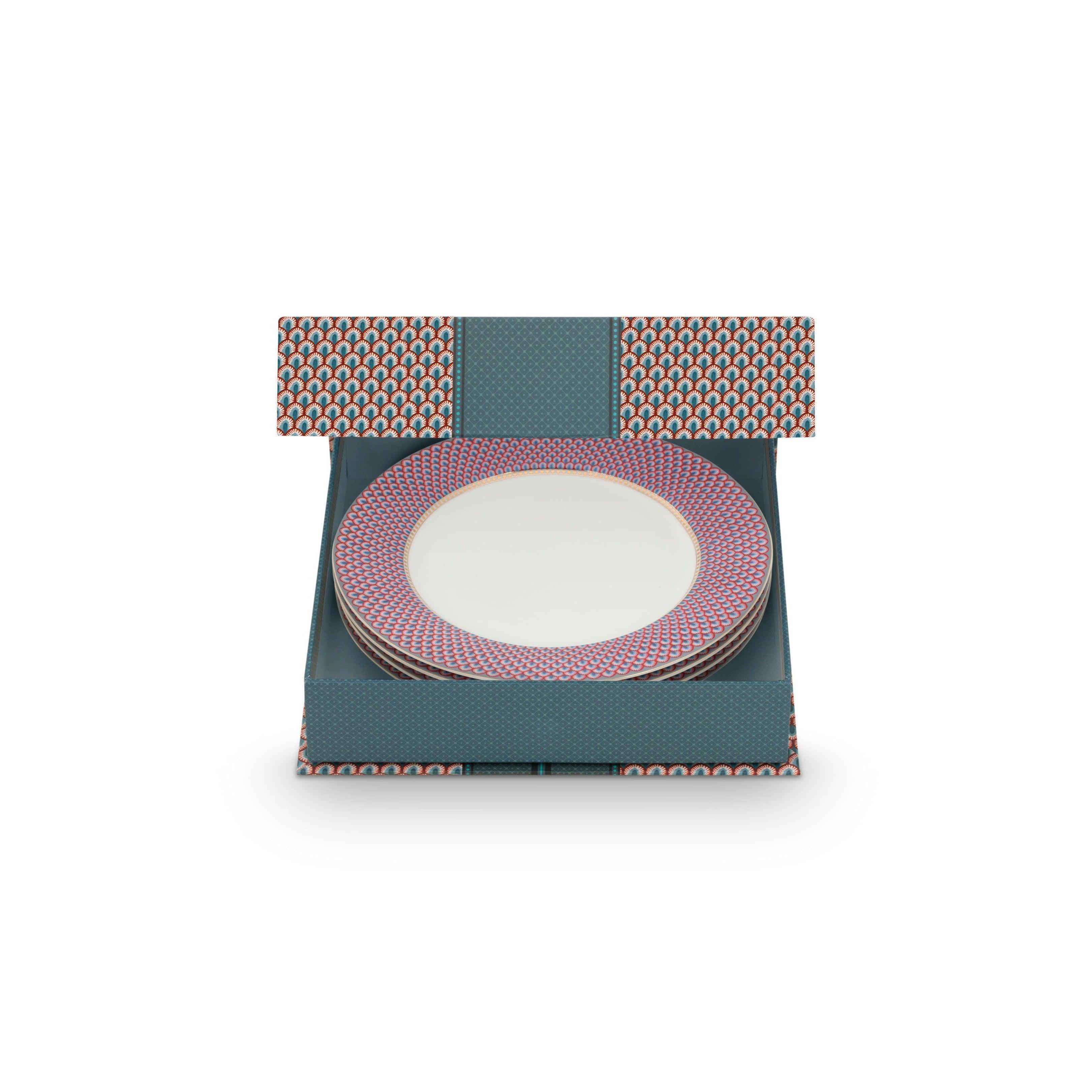 Pip Studio -  Flower Festival Plates Scallop Red-Light Blue (Set of 4 - 26.5cm)