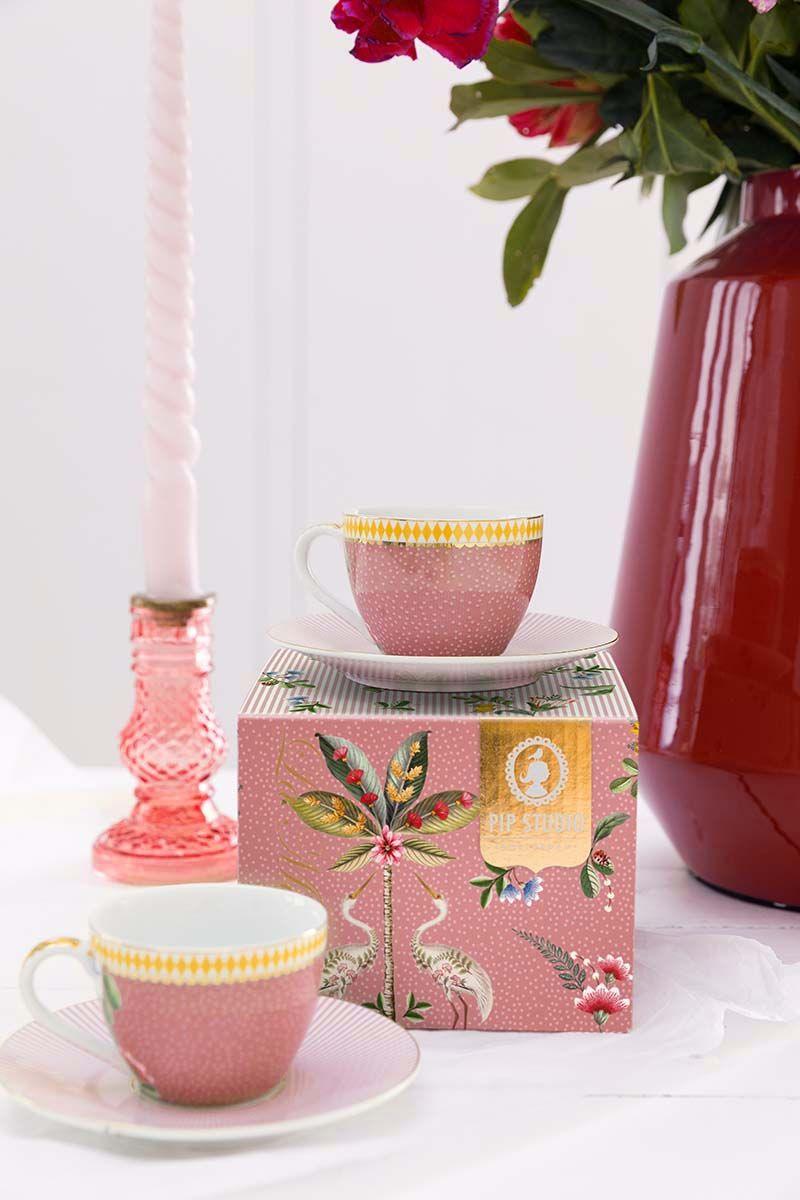 Pip Studio - La Majorelle Espresso Cups & Saucers - Pink (Set of 2) - Image 2