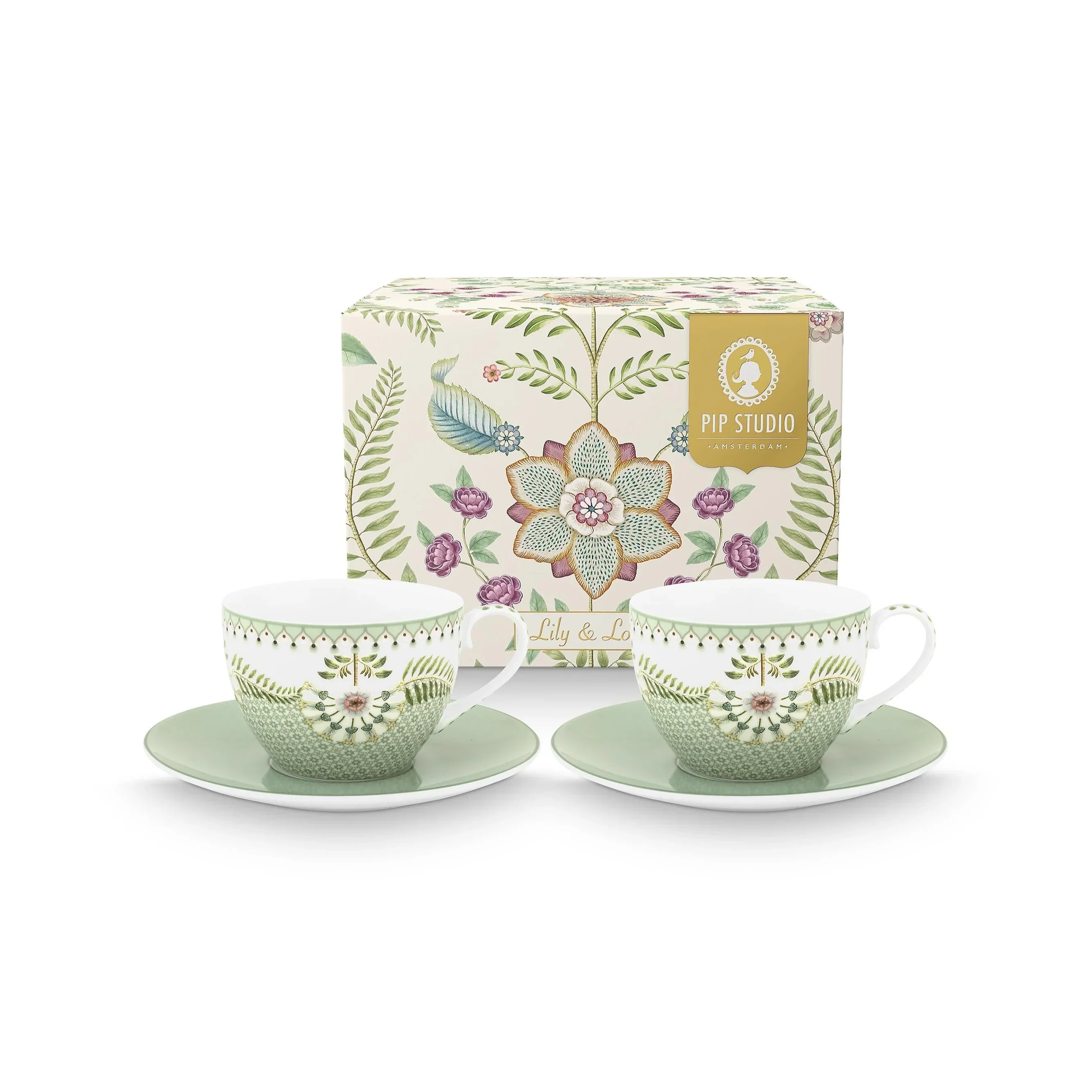 Pip Studio - Lily & Lotus Cups & Saucers - Light Green (Set of 2)