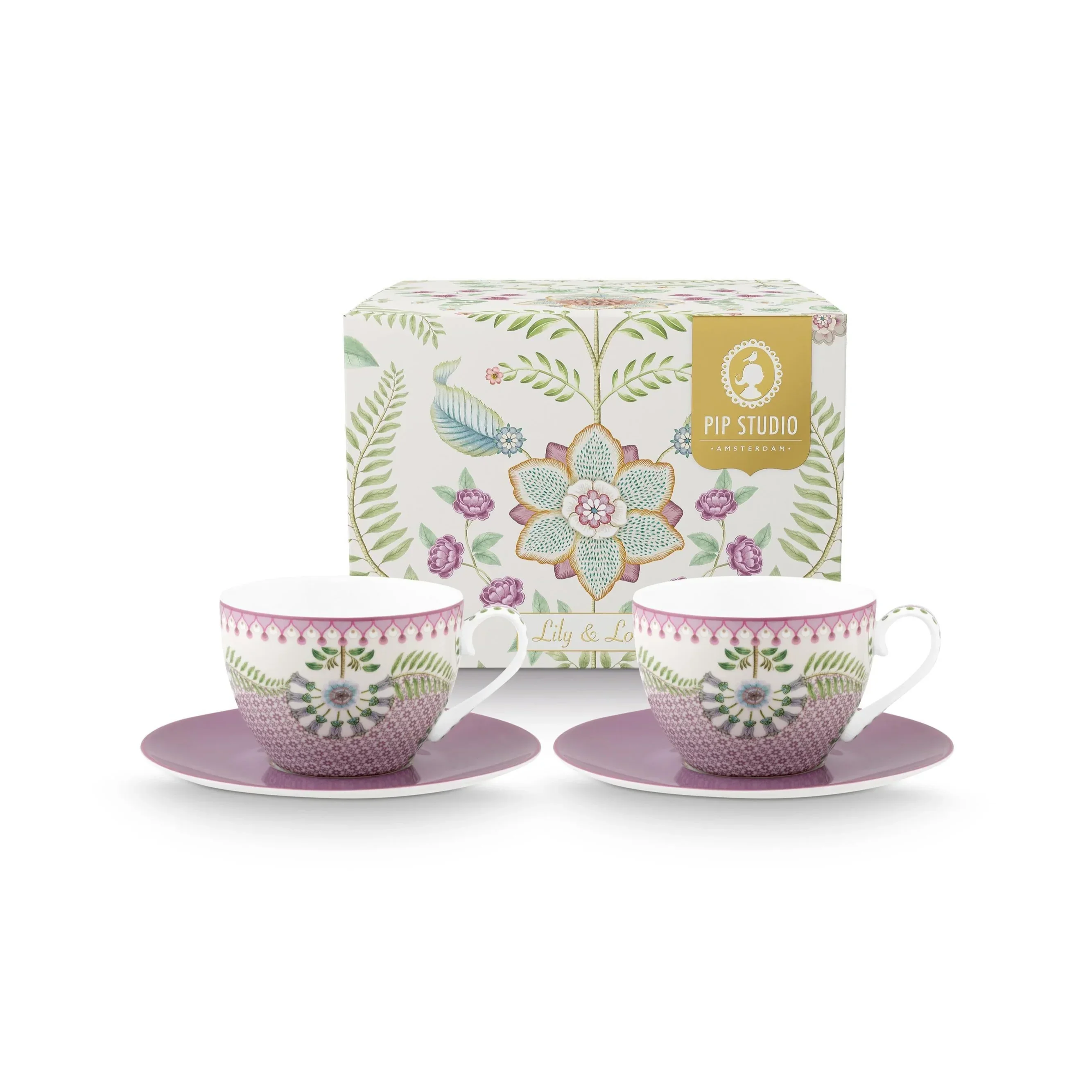 Pip Studio - Lily & Lotus Cups & Saucers - Lilac (Set of 2)
