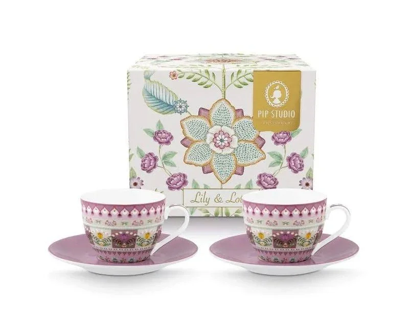 Pip Studio - Lily & Lotus Espresso Cups & Saucers - Lilac (Set of 2)