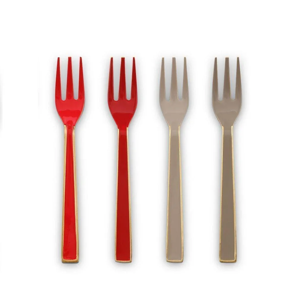 Pip Studio - Set of 4 Khaki/Red 16cm Enamelled Cake Forks