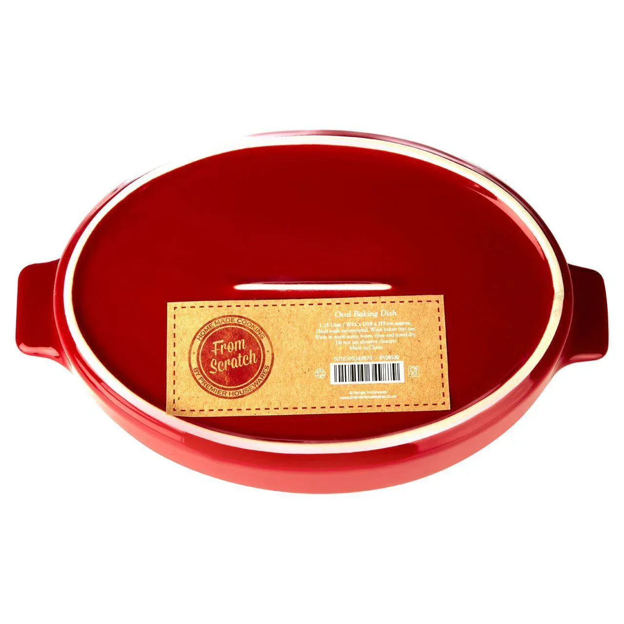Premier Housewares From Scratch Red Stoneware Oval Baking Dish (1.35L) - Image 2