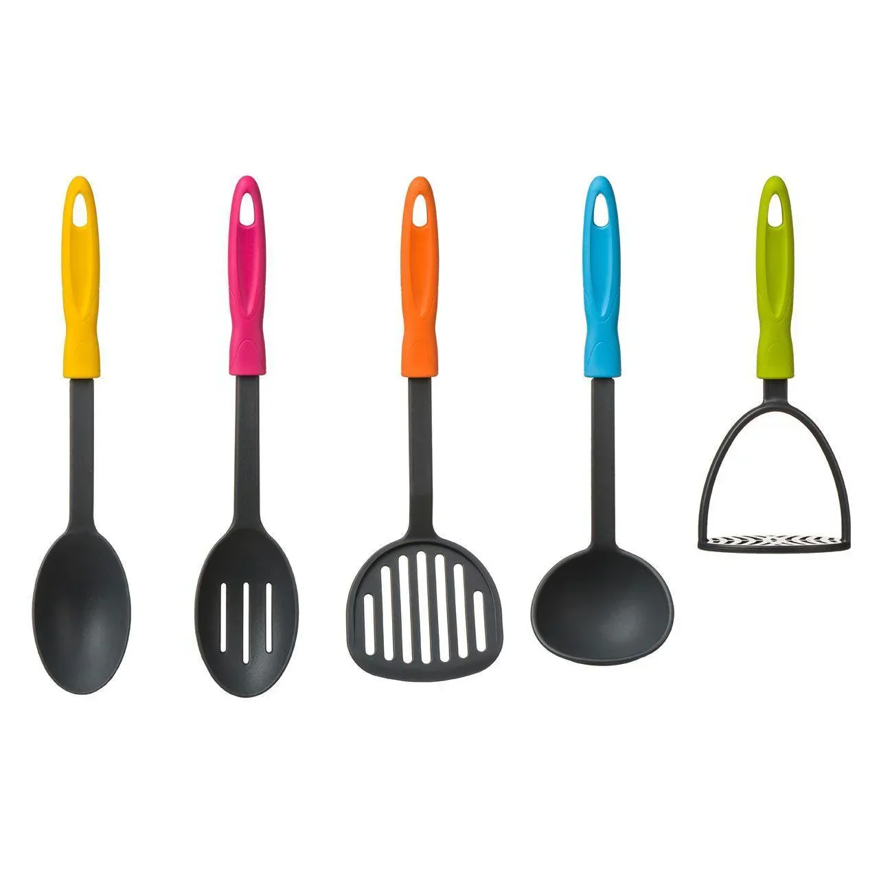 Premier Housewares Kyoto 5pc Grey Nylon Kitchen Tool Set with Grey Stand/Multi Colour Handles - Image 2