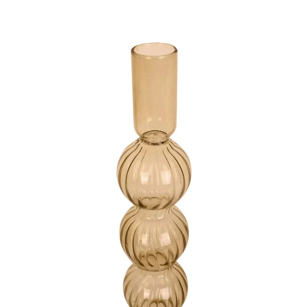 Present Time Swirl Bubbles Large Glass Candle Holder - Sand Brown
