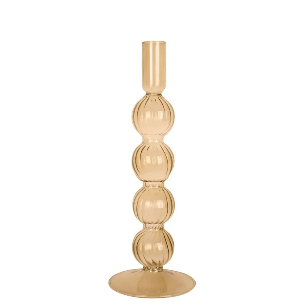 Present Time Swirl Bubbles Large Glass Candle Holder - Sand Brown - Image 2