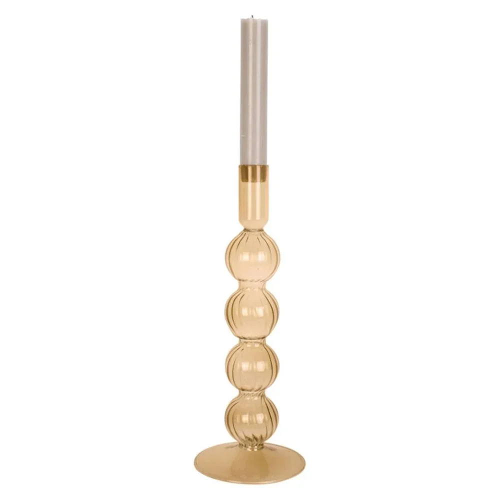 Present Time Swirl Bubbles Large Glass Candle Holder - Sand Brown - Image 3