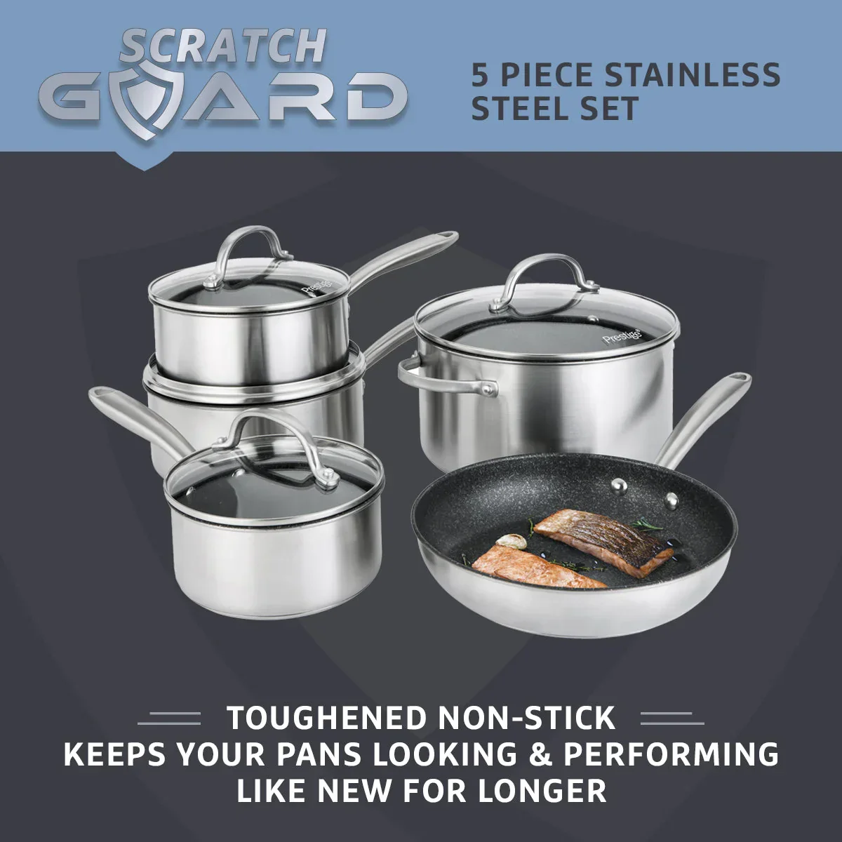Prestige Scratch Guard NonStick Stainless Steel Cookware Set - 5 Piece - Image 3