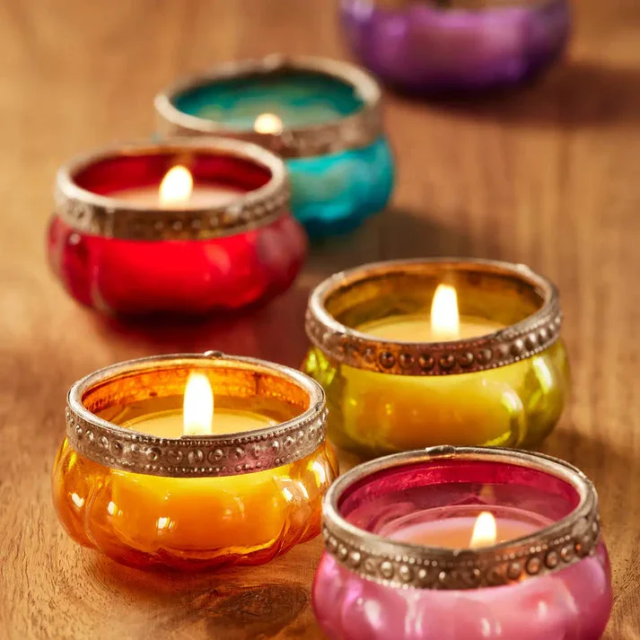 Pumpkin Glass & Iron Border Tealight - Assorted