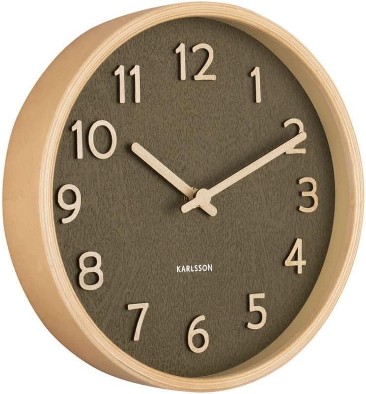 Karlsson Wall Clock Pure Wood Grain Small - Moss Green