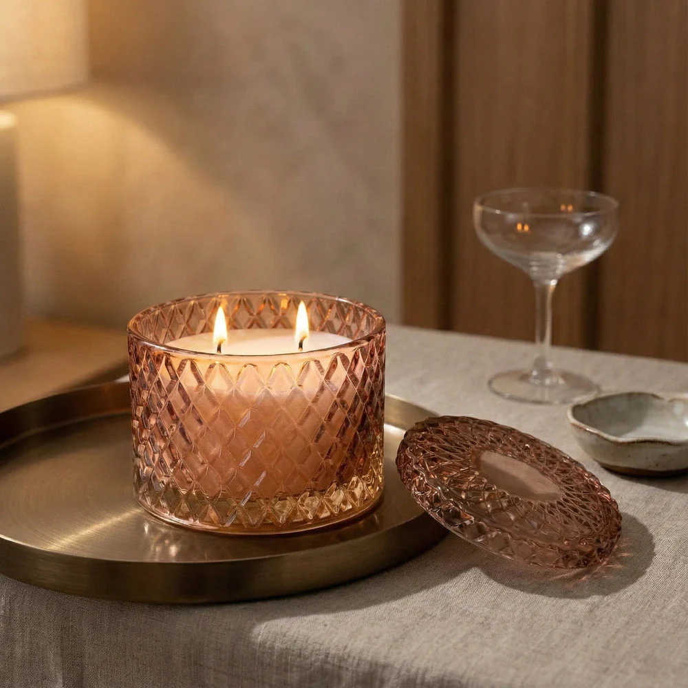 Candlelight Round Embossed Candle Jar - Jhangye Pink - Image 3