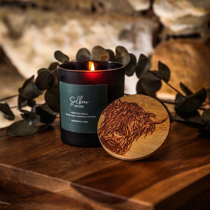 Selbrae House Black Candle - Tobacco & Vanilla - Highland Cow