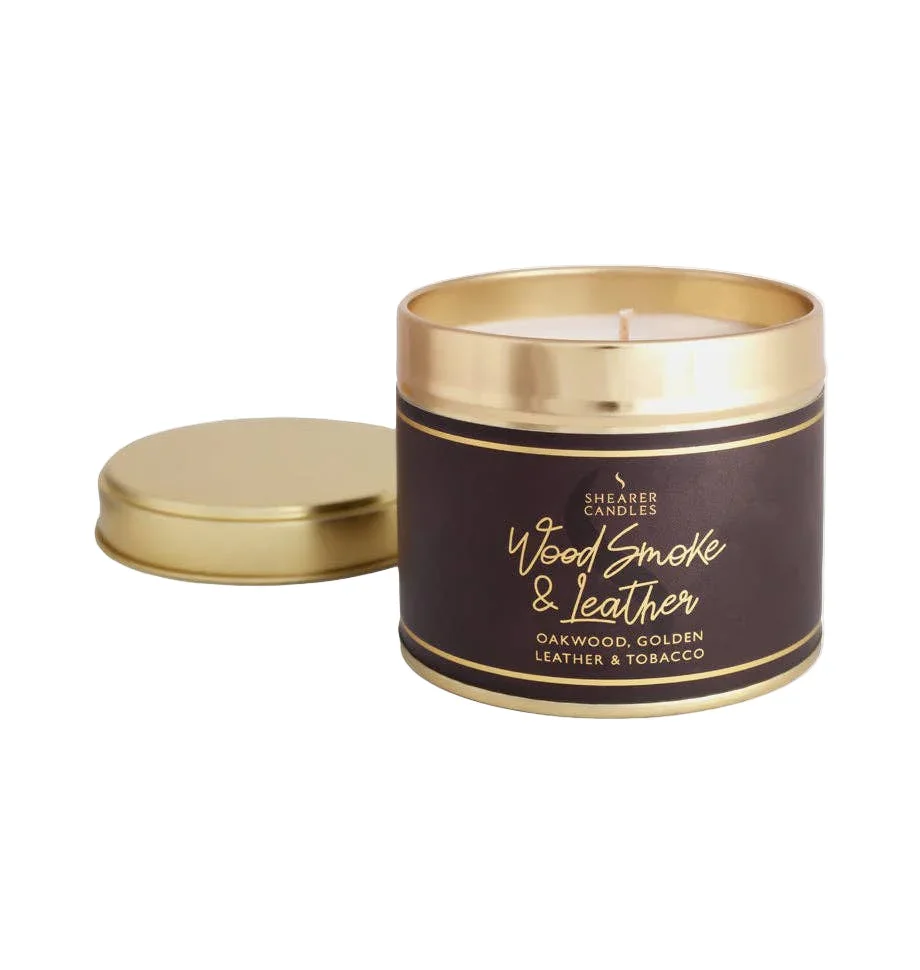 Shearer Candles Wood Smoke and Leather Large Tin Candle