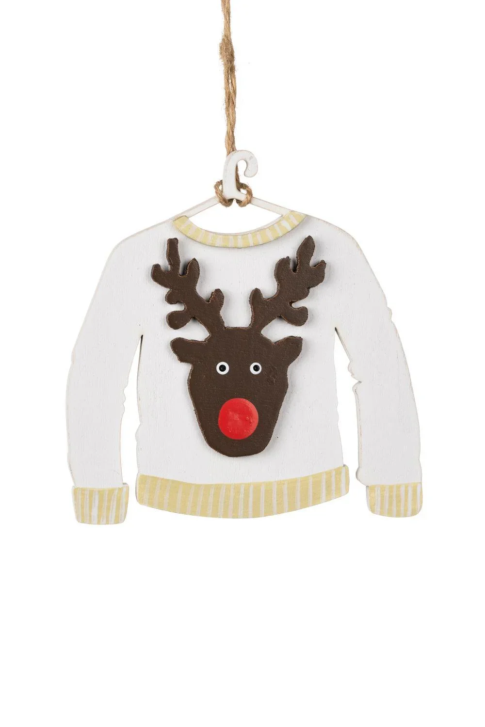 Shoeless Joe Christmas Tree Decorations - Wooden Reindeer Jumper