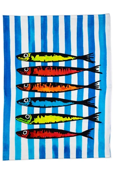 Shoeless Joe Rainbow Sardine Blue Tea Towel (50x70cm)