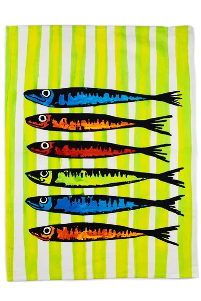 Shoeless Joe Rainbow Sardine Green Tea Towel (50x70cm)