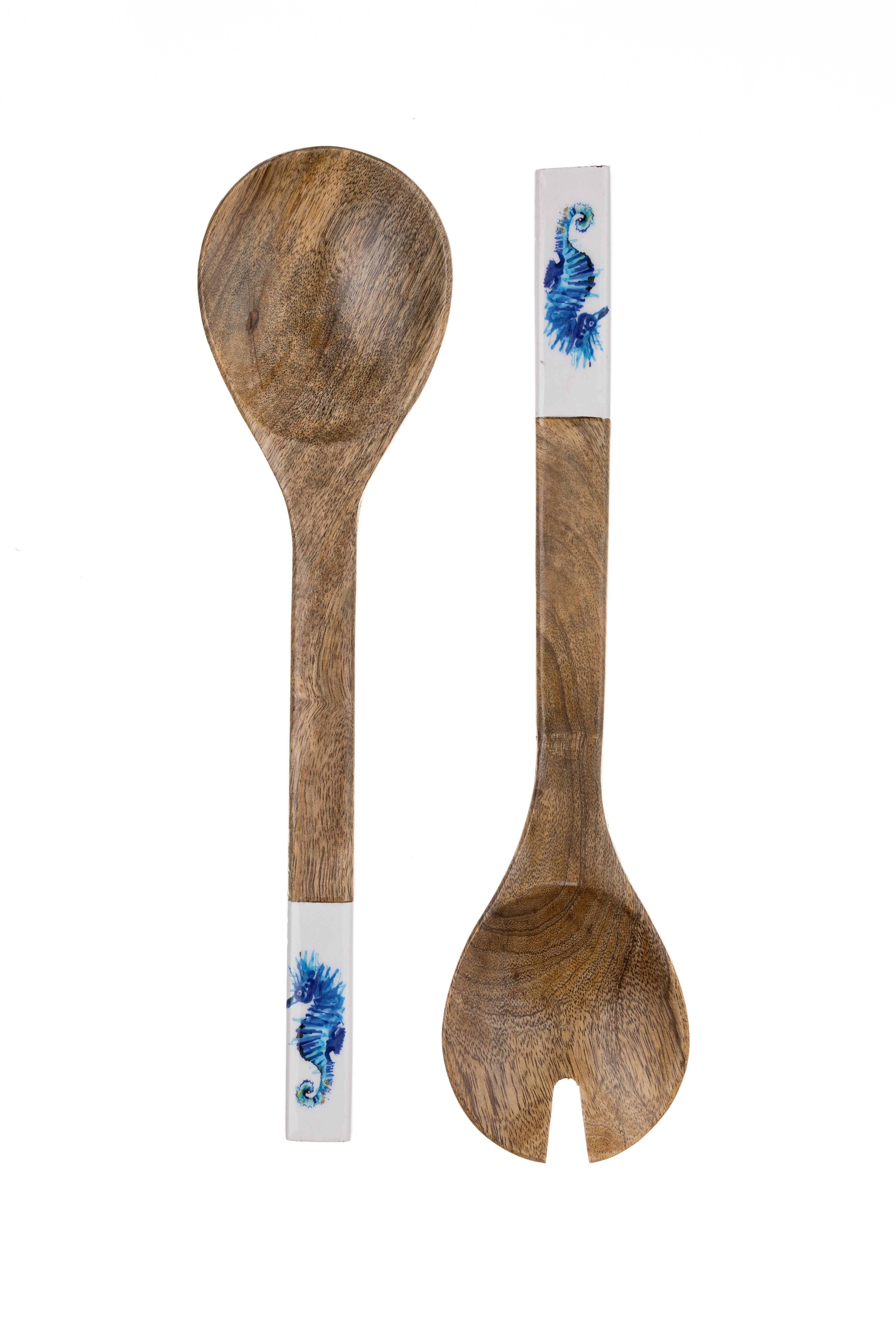 Shoeless Joe Seahorse Mango Wood Salad Servers