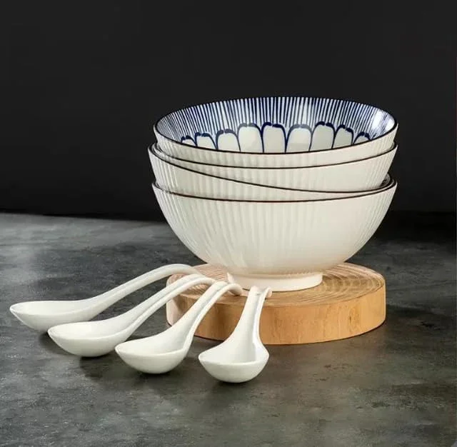 Signature Housewares Set of 4 Bowls with Spoons - Stoneware - Image 3
