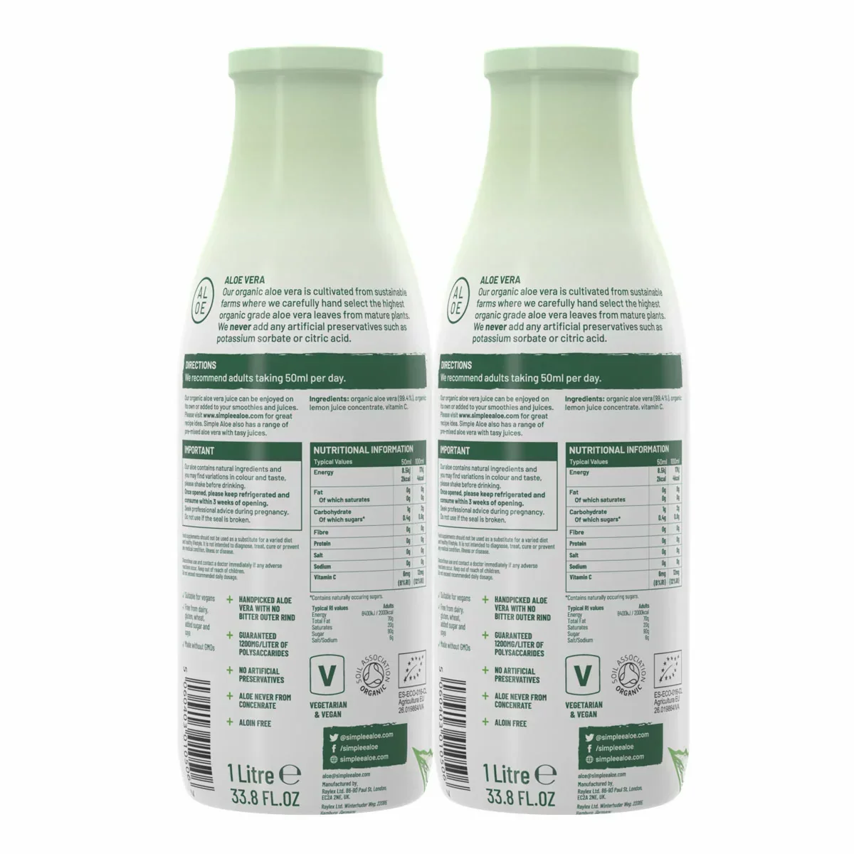 Simplee Aloe Organic Aloe Vera Supplement (2x1L) - Image 2
