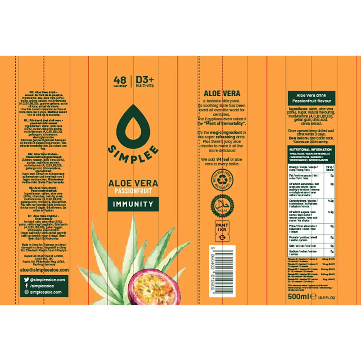 Simplee Aloe Vera Lychee & Passionfruit Drink (12x500ml) - Image 3