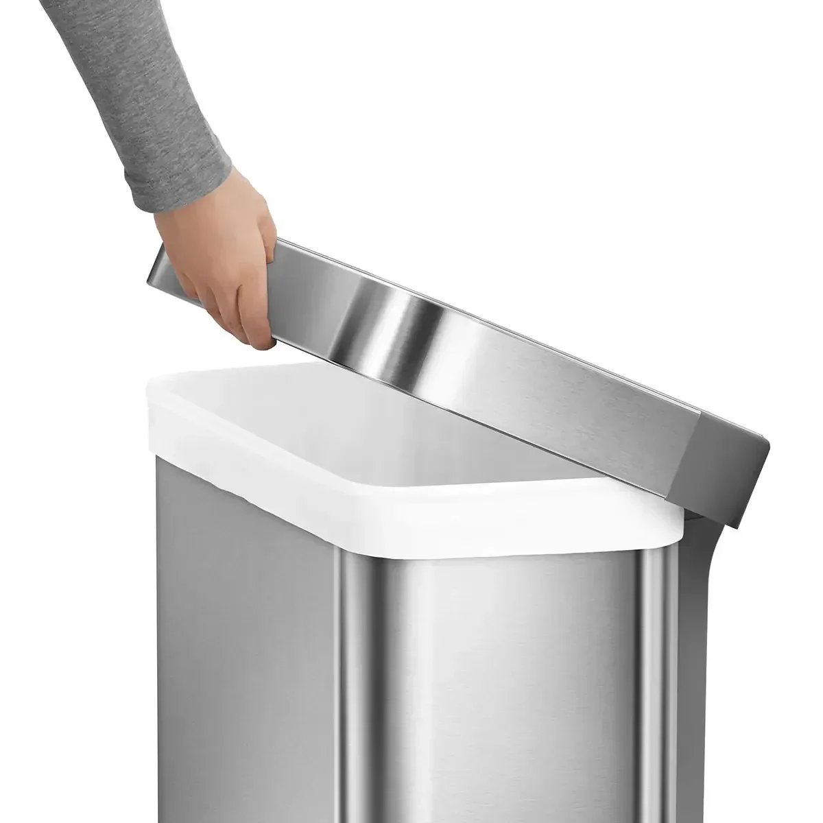 Simplehuman Rectangular Step Can Bin in Brushed Stainless Steel with Grey Plastic Lid (55L) - Image 2